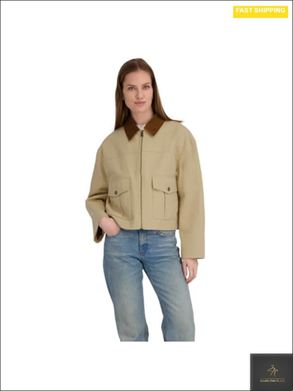 100% Cotton Twill Barn Jacket Women Corduroy Collar Zipper Casual